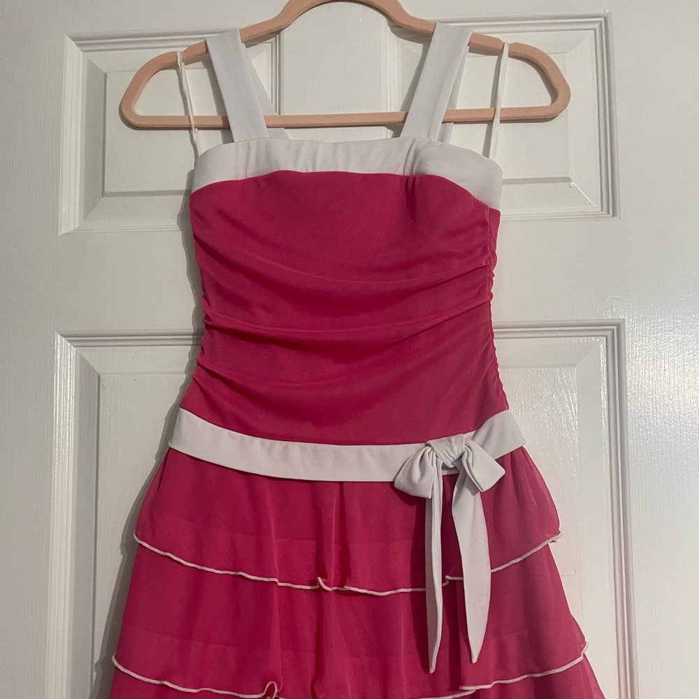 I.N. San Francisco Formal Hot Pink Dress White Straps & Bow Girls Size 10 π - Picture 11 of 16